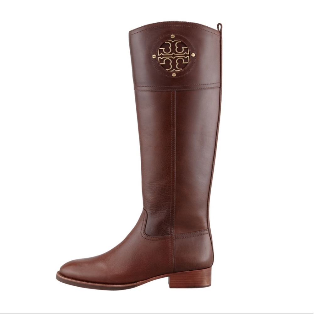 Tory Burch Kiernan Leather Logo Riding Boots.